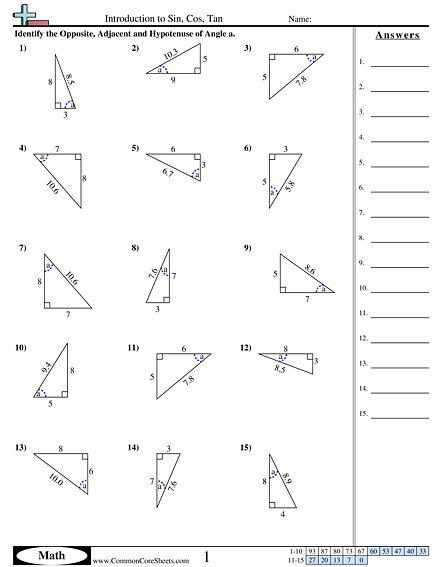 Trigonometry Worksheets - Introduction to Sin, Cos, Tan worksheet